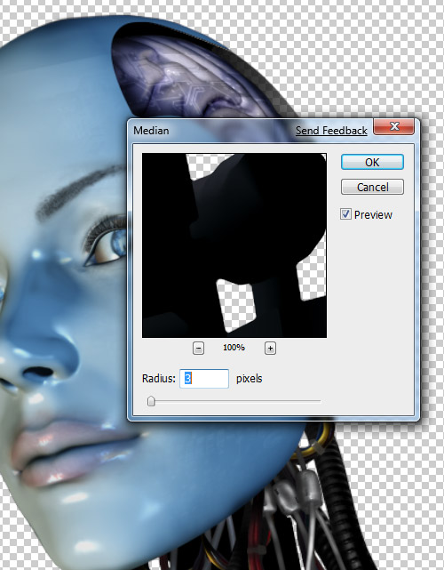 Create a cyborg with photoshop - Step :median to inner workings cbs21 Create a Cyborg With Photoshop